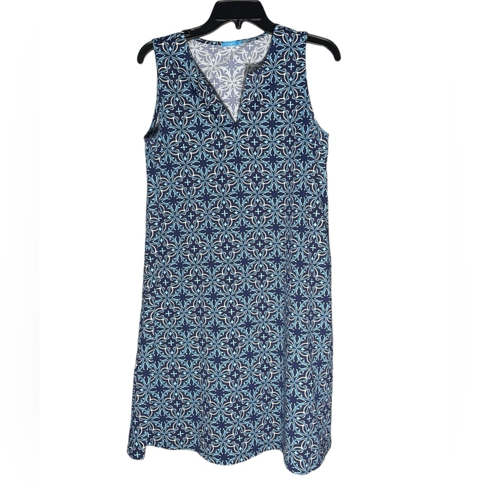 J McLaughlin Catalina cloth Dress Women’s medium Sleeveless Geo Print Blue